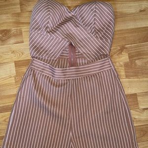 Pink striped strapless romper